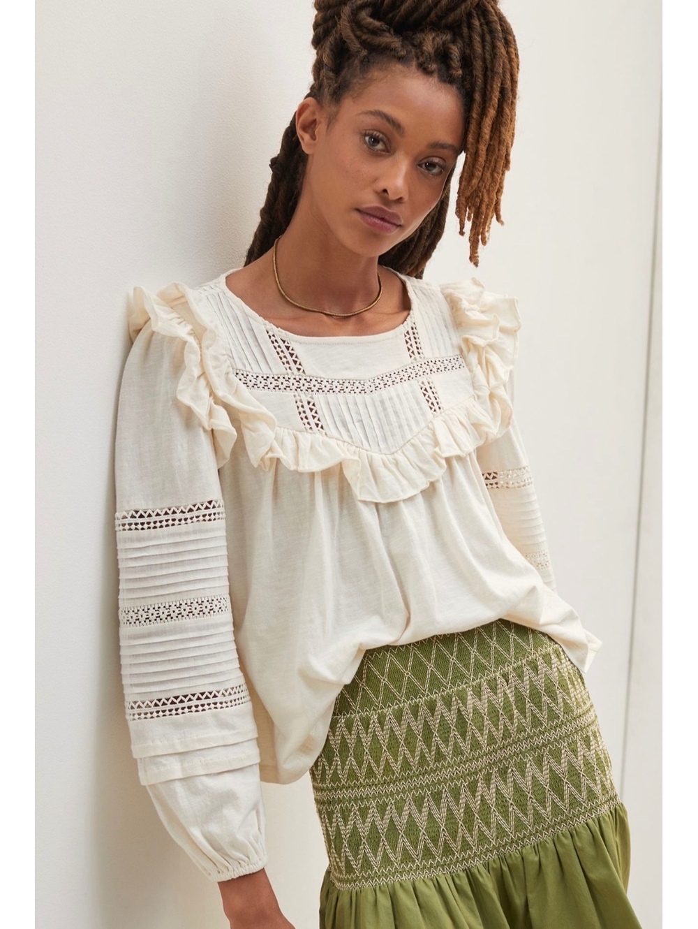 Anthropologie Ruffled Lace Peasant Top 2X Ivory Cottagecore Boho Blouse